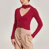 Kvinnors blusar 2023 långärmad stickade toppar sexiga rib korsa grundläggande botten skjorta kvinnor mode ihåliga ut smala chic kläder blusa