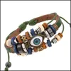 Charm Armbänder Evil Eye Armband MTI Layered Leder Wrap Armband Verstellbarer Armreif für Frauen Männer Modeschmuck Geschenk Drop Delive Otz9V