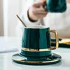 Tasses soucoupes haut de gamme vert tasse à café ensemble avec tapis et couvercle cuillère lait en céramique petit déjeuner vaisselle Couple tasse anniversaire boîte-cadeau