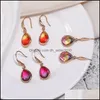 Dangle Avize Waterdrop Colorf K9 Kristal Kolye Küpe Kadınlar için KIZ KIZ Eşsiz Tasarım Geometrik 18K Altın Hook Moda Takı Dhuh1