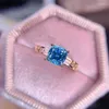 Cluster Rings Elegant Silver Ring Sterling Lab Blue Moissanite Square Cut Women Lady Wedding Engagment Party Gift Box