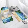 Badmatten Ocean Beach Set Starfish Conch Palm Trees Dolphin Nature Landscape Home Badkamer Decor Deur Tapijt Tapijt Toilet Deksel Mat