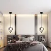 Anhängerlampen schwarz weiße Schlafzimmer herzförmige lange Linie Umgebungslicht Nordic Home Decor Nacht Tischfederung Leuchten LED LED