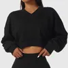 Gym Clothing Women Casual V Neck Cropped Top Soft Comfort Cotton Thick Sports Sweatshirt Long Sleeve Workout Tops Loose Fit