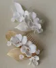 Hårklipp Barrettes Porslin Flower Leaf Hårnålar Guld Silver Combs Pins For Brides Women Head Pieces Wedding Jewelry Bridal Accessories