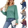Women's T Shirts 2023 Customize Your LOGO T-Shirt Round Collar Women's Autumn And Winter Bubble Sleeve Button Long Shirt