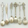 Dinnerware Sets Vintage European Style Pomegranate Flower Carved Coffee Tea Soup Fork Tableware Kit