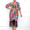 Party Dresses Elegant Women Tassels Evening Dress 2023 Multicolor Printing Puff Sleeves V Neck Fashion Bodycon VintageParty