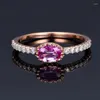 Bröllopsringar delikat lysande rosa ovala kubiska zirkonkristallprinsessring söt guldfärg engagemang för kvinnor smycken gåva