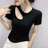 Women's T Shirts Black White Short Shirt Women Cotton Hollow Out Sexy Club Streetwear Hip Hop Skinny Basic Woman Summer