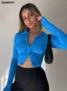 Women's Blouses 2023 Slim Ruched Ladies Sparkle Shirts Women Sexy Fashion Clothing Button Up Collar Glitter Shirt Long Sleeve Cropped Top