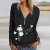 Women's T Shirts Women Vintage T-shirt Zipper Deep V Neck Long Sleeve Top 2023 Arrivals Elegant Sexy Autumn Fashion Ladies Loose Clothing