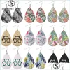 Dangle Chandelier Unique Design Heart Leaf Flower Print Leather Teardrop Earrings For Women Water Drops Faux Pu Christmas Drop Del Dhdlh