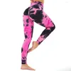 Pantalons actifs femmes Gym taille haute encre Jacquard cravate-teinture bulle Yoga Fitness Legging pantalons de course Leggings de Sport serrés