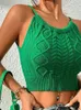 Women's Tanks Kalevest Y2K Streetwear Crop Top Green Hippie Clothes Women Cami Sexy Knit Thin Straps Camis Kawaii Out Tops Lace Up Crochet