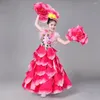 Scen Wear Girls Spanish Dancer Costumes Sexig Flamenco Dancing Dress Outfits Performance Flowers Ballroom Dance 360 ​​Degrees