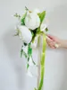 Свадебные цветы Sesthfar Eleganet Calla Lily Bouquet Waterfall Bride Bridemaid держит цветок белый