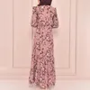 Abbigliamento etnico Eid Abaya Abiti per le donne O-Collo Volant Design Flare Manica lunga Vita sottile Con cintura Dubai Abito islamico 2023 StampatoEtnico