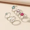 Fedi nuziali 5 pezzi / set Cute Girl Heart Ring Set per le donne Boho Creative Birthday Gift Vintage Crystal Promise San Valentino