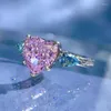 Bagues de cluster S925 Argent Rose Bleu CP 8 Coeur en forme de coeur Amour Diamant Fleur Coupe Européenne et Américaine Ins Style