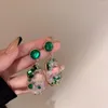 Hoop Earrings Green Earring Niche Design Sense Senior Irregular Imitation Jade Pendant Temperament Retro Emerald