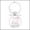 Nyckelringar Glass Time Gemstone Pendant Ring High Quality Teachers Day KeyFobs Holder Creative Letter Round Keychains Jewelry P374FA D DH6QN