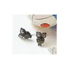 Stud Fashion Jewelry Black Owl Earrings Women Drop Delivery Dh4E1