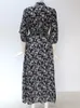 Casual Dresses 2023 Vintage Floral Print Maxi Dress Women Boho Three Quarter Sleeve Long Turn Down Collar Shirt Robe