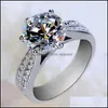 Solitaire Ring Classic Luxury Real Solid 925 Sterling Sier Diamond Wedding Sieraden Betrokkenheid voor vrouwen 825 Q2 Drop levering Dhetp