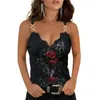 Zbiorniki damskie Summer Camisole Rose Print koronki Kobiety Slim Sleepevela Bez rękawów V Kamizelka na szyję do randek Modna Black xxxxl