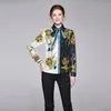 Designer de passarelas femininas Designer de passarelas elegante verão outono de manga longa feminina chiffon flor geométrica de camisa impressão moda tops