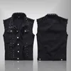 Herenvesten m-6xl mannen mouwloze jassen Vest Koreaanse mode katoen Rivet Rapel Streetwear Slim Waistcoat mannelijke buiten pographaistjagatmen '