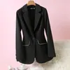 Kvinnors kostymer avslappnade lakade damer för jackor i full ärm ensknapp Solid kvinnlig blazer toppar 2023 Spring Women Outwear Office Lady Lady