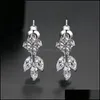 Dangle Chandelier Fashion Designer Jewelry Women Earrings Flower Leaf Cz Square Cubic Zirconia Wedding Engagement Drop Delivery Dhtjr