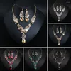 Halsband örhängen set vatten droppe bröllop brud formell parti prom crystal rhinestone brudar set uttalande choker haklappar