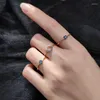 Cluster Rings Chozon Korean Chic Round Square Blue Zircon Finger Open Ring For Women Real 925 Sterling Silver Geometric Circle Fashion