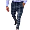 Pantalons pour hommes Pantalons à jambe ouverte pour hommes avec poches Casual Plaid Skinny Pencil Zipper Taille élastique PantalonsMen's Men'sMen's