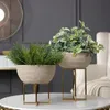 Vases Luxury Resin Semicircular Flower Pot Art Vase Tabletop Plant Dried With Gold Metal Shelf Home Office Decorative