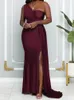 Casual Dresses Women Maxi Long Party Dress Folds One Shoulder Slit Evening Celebrate Backless Birthday Wedding Guest Female Gowns Christmas