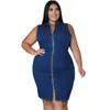 Vestidos casuais ewsfv 2023 verão mulheres moda zíper sexy lapeel bolso de bolso azul claro fito fit slim mangas jeans vestido