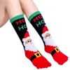 Women Socks 2023 Fashion Funny Cartoon Printed Toe Cotton Five Fingers Casual Soft Christmas Sock