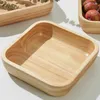 Bowls 1Pc Fruit Salad Bowl Soup Ramen Kitchen Container Square Wooden Dessert Snack Serving Dish Plate Wood Tableware