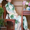 Ethnische Kleidung im chinesischen Stil, Kleid aus Imitationsseide, republikanischer langer grüner traditioneller Cheongsam, junger täglicher Bühnenkünstler, Qipao