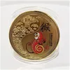 Andere kunsten en ambachten 12 gekleurde dieren Chinese Zodiac Collectible Coins For Luck Souvenirs Gold Coin Mascot Home Decor Jaar 2023 GI DHOWA