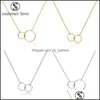 Pendant Necklaces Arrival Double Circle Necklace Choker Steel Gold Two Interlocking Circles Trendy Couple Friendship For Drop Delive Dhqd2