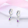 Boucles d'oreilles cerceau 2023 925 argent asymétrique coeur Double charme pour les femmes plume boucle d'oreille bijoux cadeau d'anniversaire