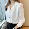 Damenblusen Elegantes koreanisches genähtes Langarm-Shirt mit Boden, Damen-Herbstbluse und Tops, weiß, schwarz, Drop-Kleidung 1561