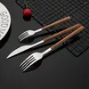 Flatware Sets 1/2/4Set Stainless Steel Dinnerware Cutlery Set Glossy Silver Wooden Tableware Western Knife Fork Teaspoon For