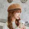 Berets Women Pearl Wool Beret Hat Girls Spring Winter Elegant Cap French Style Lady Caps Warm Artist Wedding Party