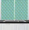 Curtain Turquoise And Flower Kitchen Curtains Repetitive Floral Pattern Flourishing Summer Foliage Window Drapes